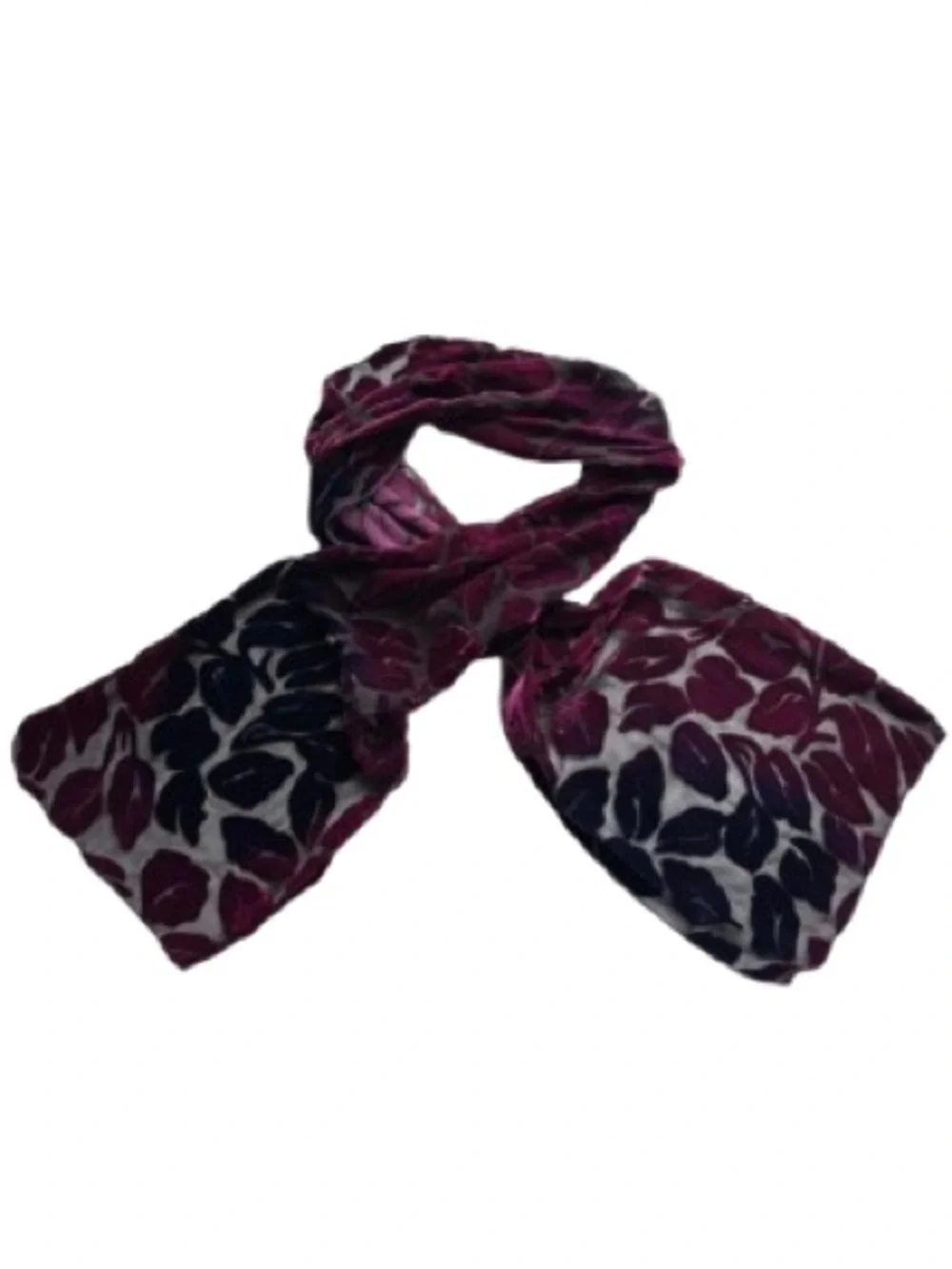 Vintage Chico’s Rayon Silk Purple Blue Ombré Burnout Velvet Scarf Leaf Floral